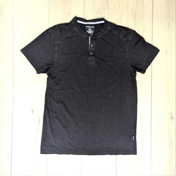 Kenneth Cole sz medium heathered black dl gray henley tshirt - Picture 1 of 5